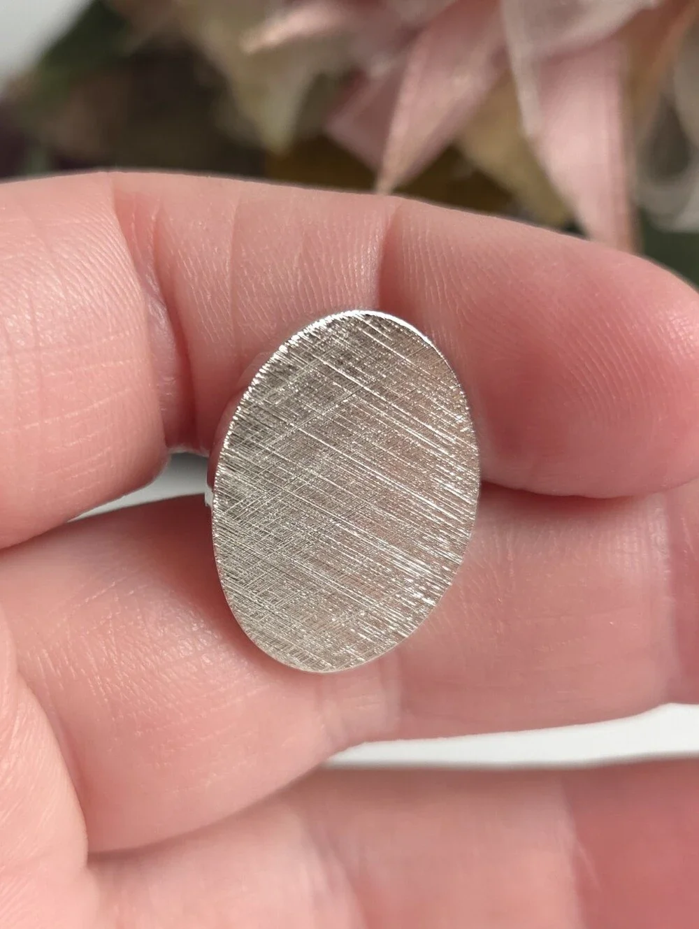 Vintage Destino Silver Plated Oval Fine Textured Cuff Links Designer Wedding